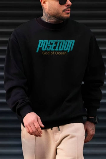 Poseidon Printed Black Sweatshirt