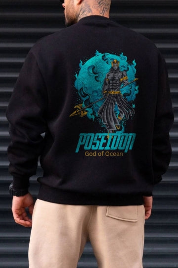 Poseidon Printed Black Sweatshirt