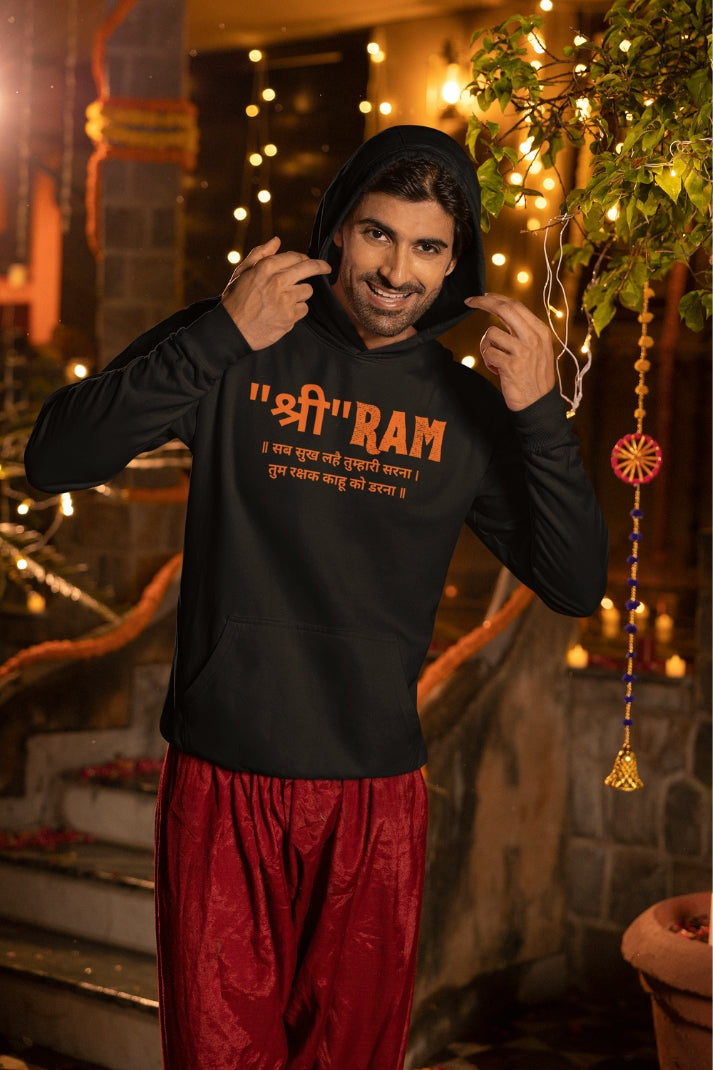 Shree Ram Printed Black Hoodies