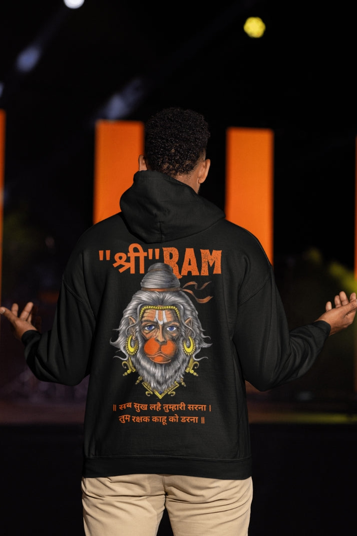 Shree Ram Printed Black Hoodies