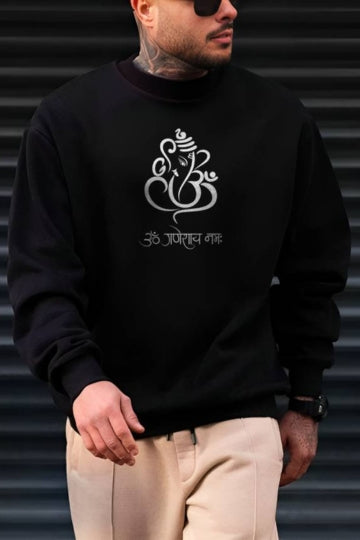 Om Ganeshay Namah Printed Black Sweatshirt