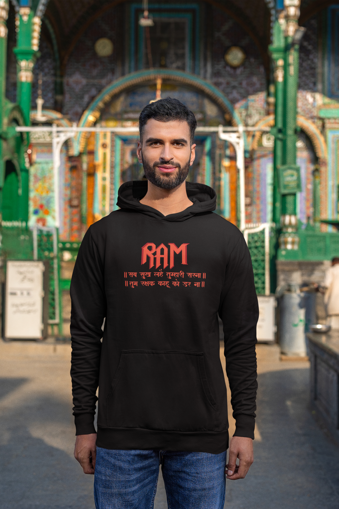 Ram Ji Printed Black Hoodies