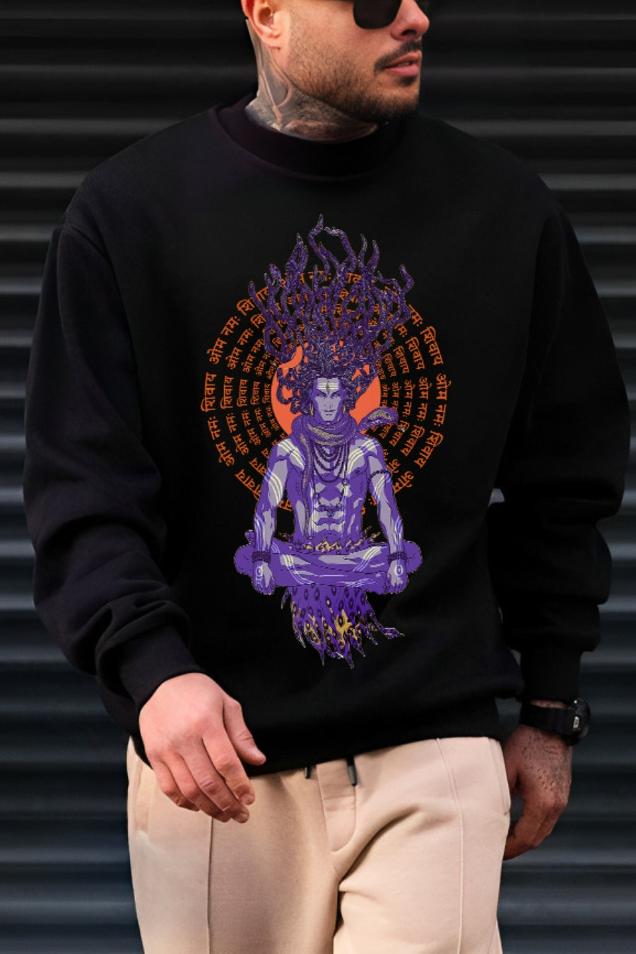 Men's Om Namah Shivaay Printed Black Sweatshirt