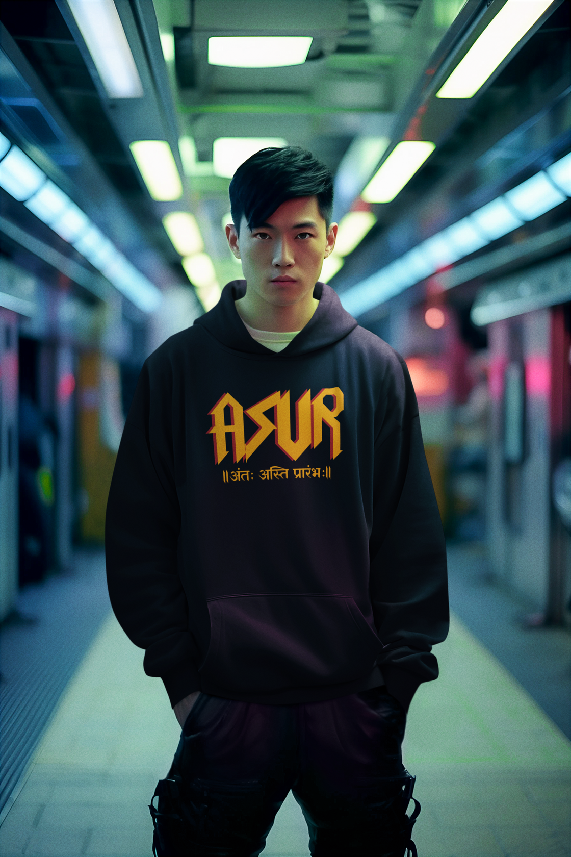 Asur Printed Black Hoodie