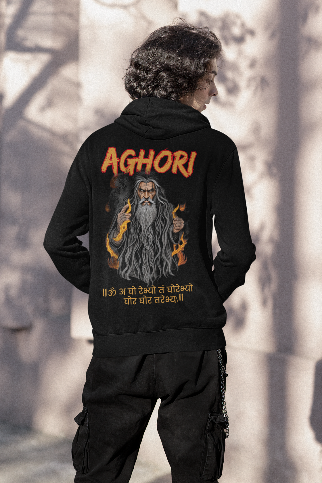 Men's Aghori Printed Black Hoodie.