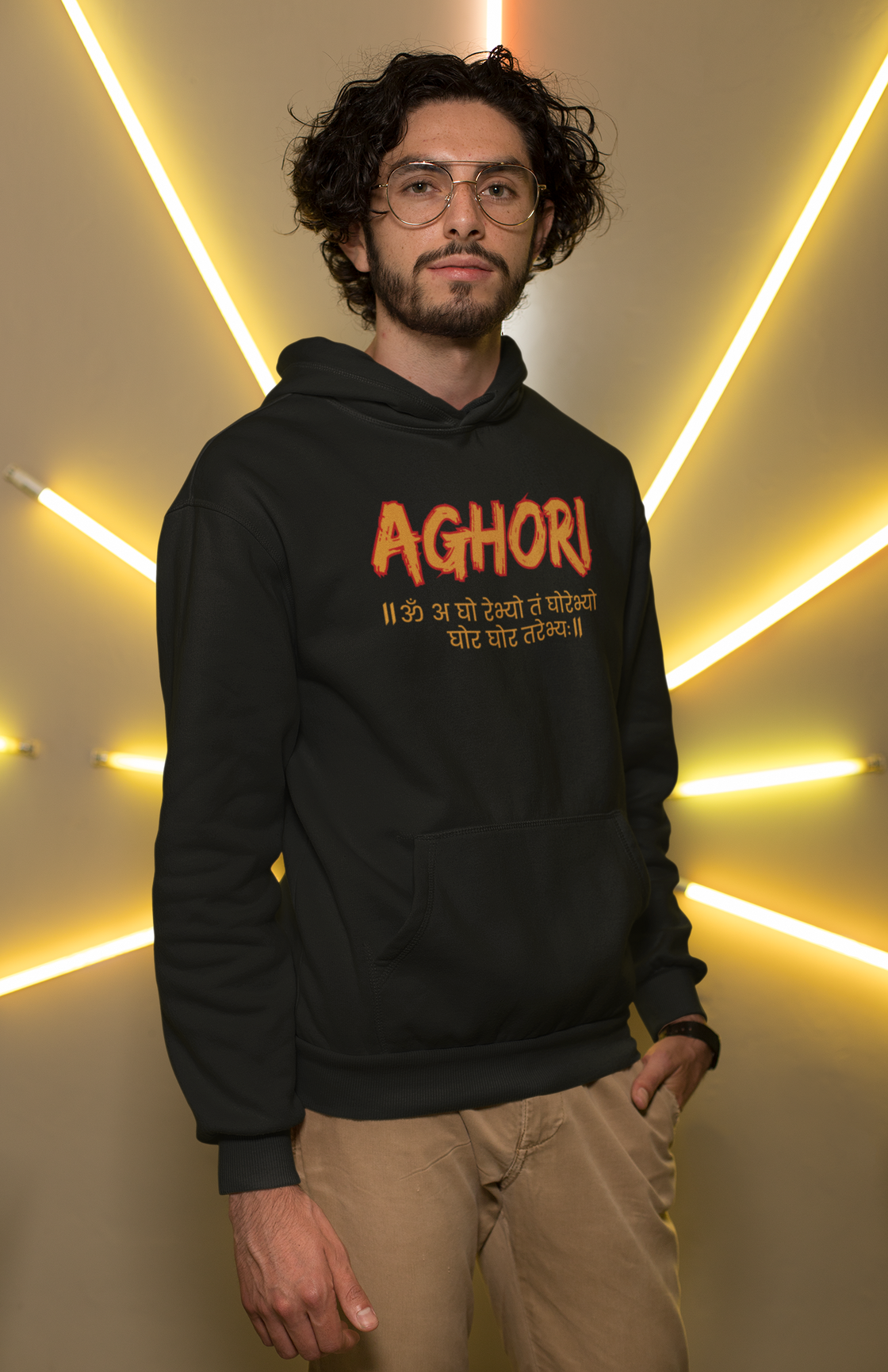 Men's Aghori Printed Black Hoodie.